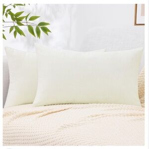 Soft Chenille LUMBAR Pillow Covers-CREAM 20x12” (2-Pack)